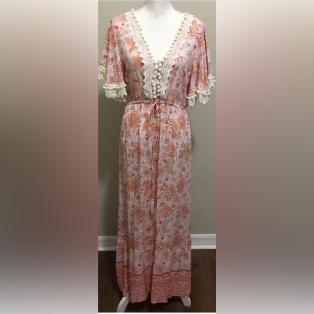 Anany Women’s Maxi Floral Phoebe Buffay Bohemian Hippie Maxi Dress Size Medium